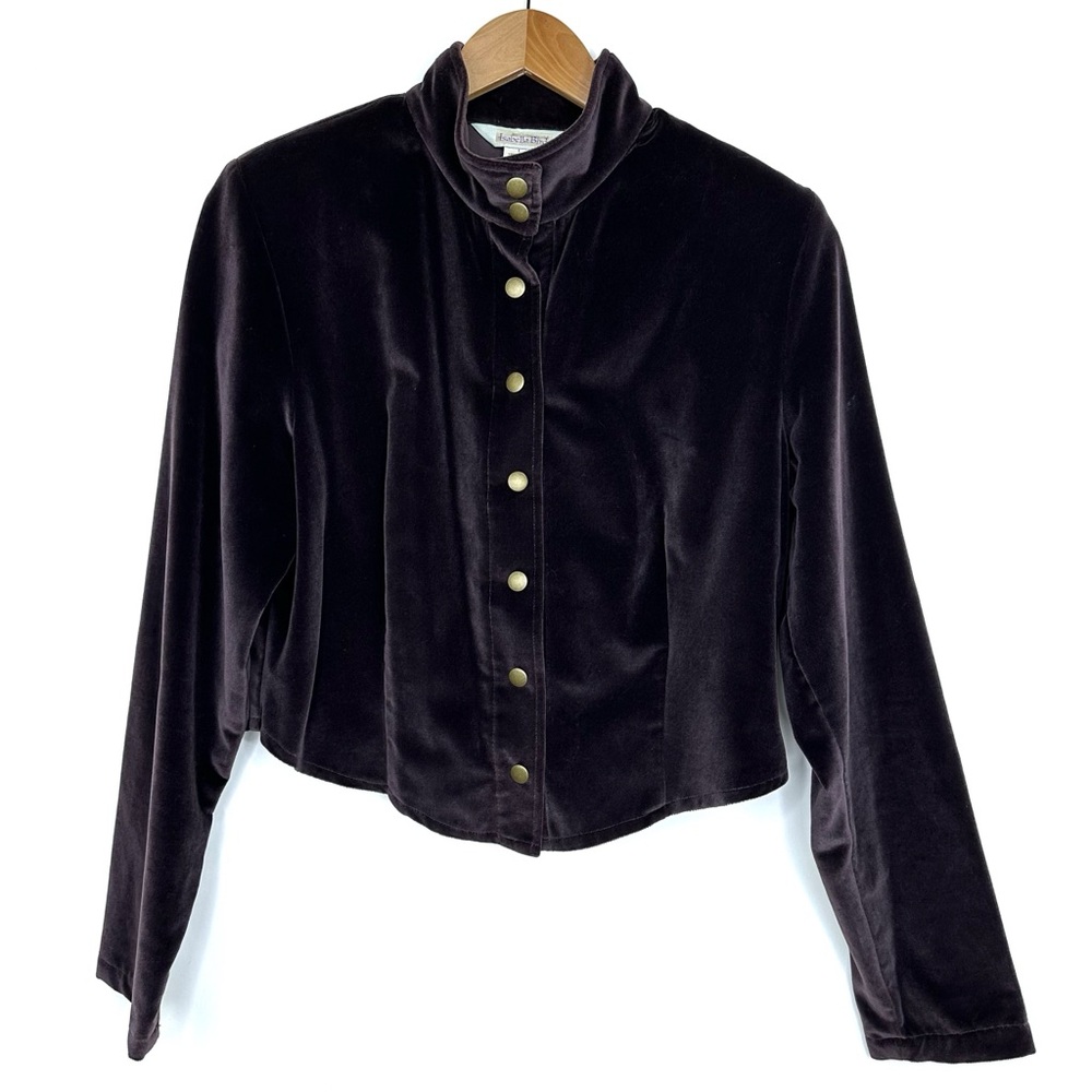 Anthropologie Isabella Bird Deep Purple / Brown Cropped Velvet Jacket Sz L
